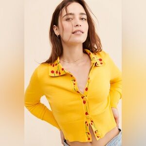 Lisa Says Gah Yellow Cherry Cardigan